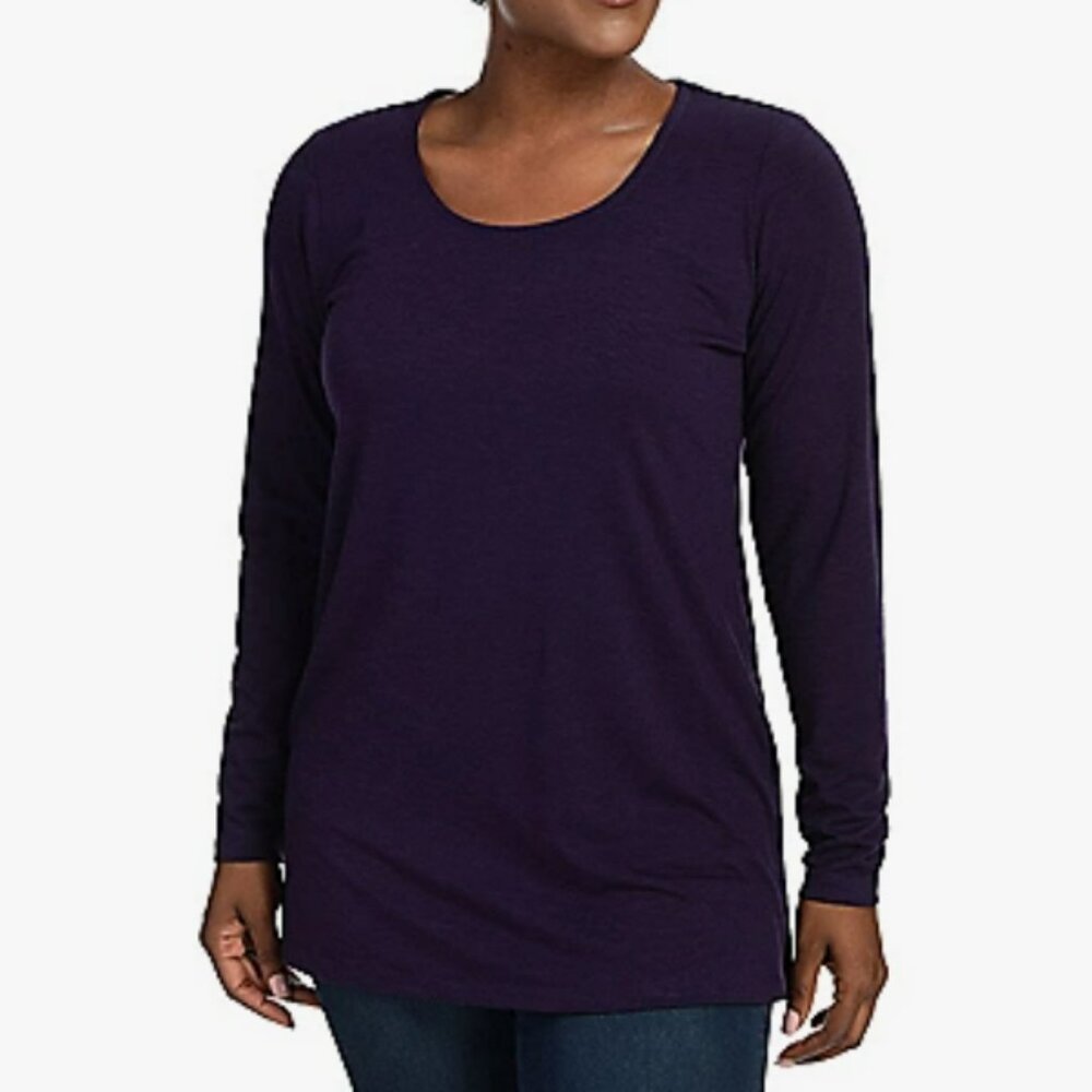 CJ Banks Relaxed Fit Long Sleeve Solid Knit Layering Tunic in Deep Shadow Purple